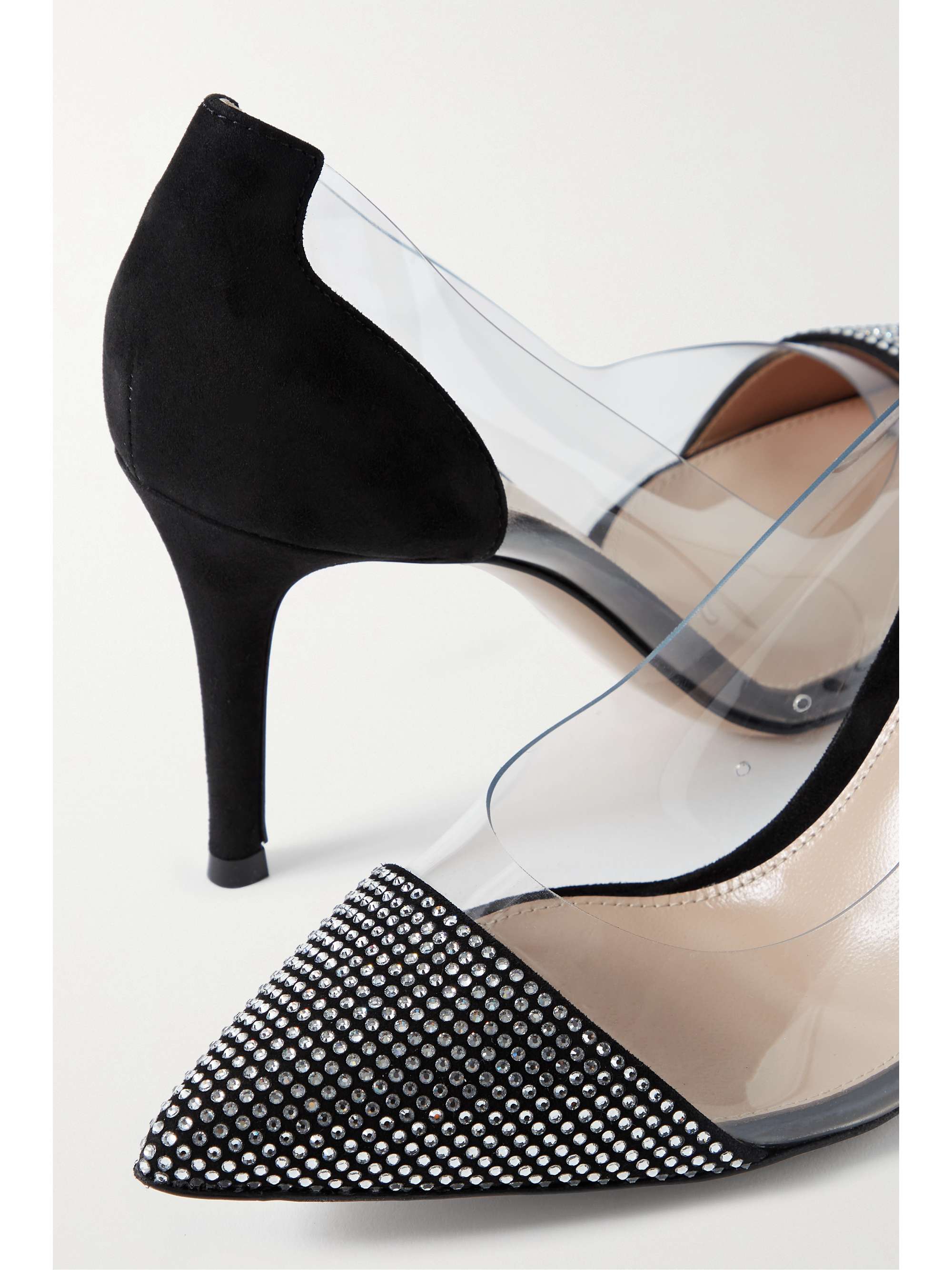 GIANVITO ROSSI 85 crystal-embellished PVC and suede pumps