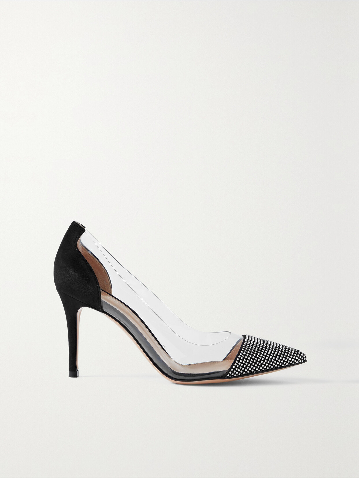 Gianvito Rossi 85 Crystal-embellished Pvc And Suede Pumps - Black