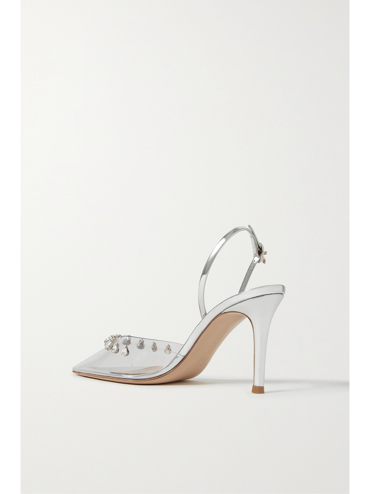 Gianvito Rossi 85 Crystal-embellished Pvc And Metallic Leather Slingback Pumps In Neutrals