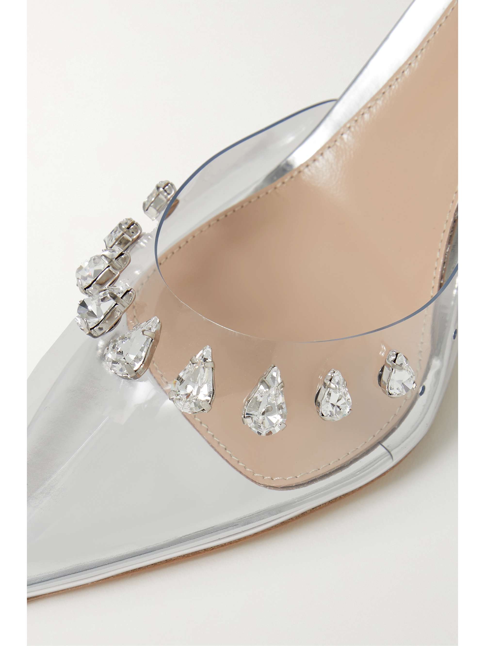 GIANVITO ROSSI 85 crystal-embellished PVC and metallic leather slingback pumps