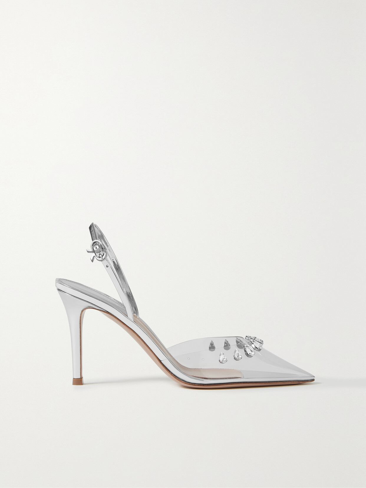 Gianvito Rossi - 85 Crystal-embellished Pvc And Metallic Leather Slingback Pumps - Neutrals