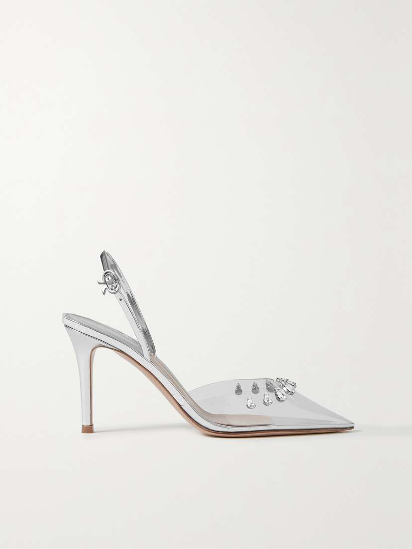Gianvito Rossi 85 Crystal-embellished Pvc And Metallic Leather Slingback Pumps
