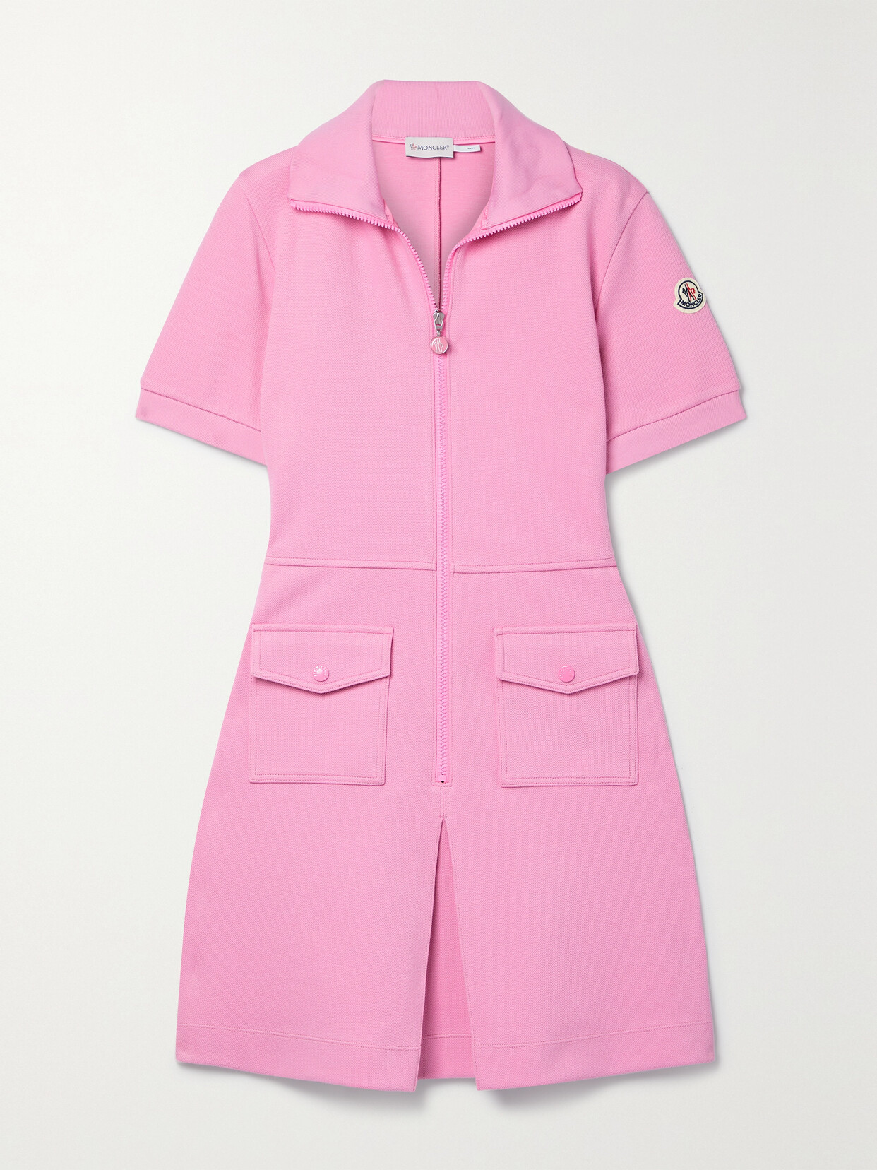 Moncler - Stretch Cotton-blend Piqué Mini Dress - Pink