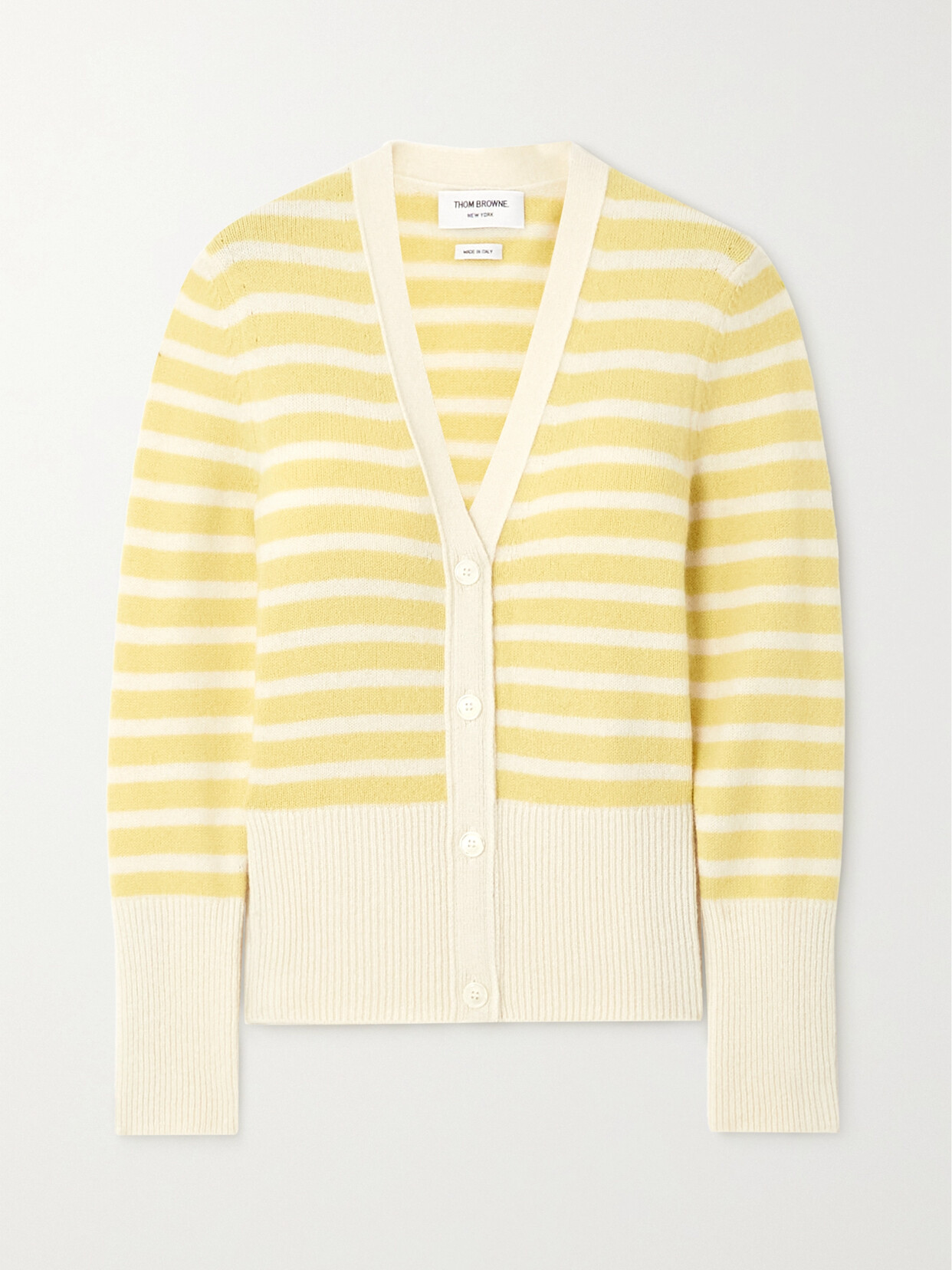 Thom Browne - Striped Wool, Cashmere And Silk-blend Cardigan - Yellow