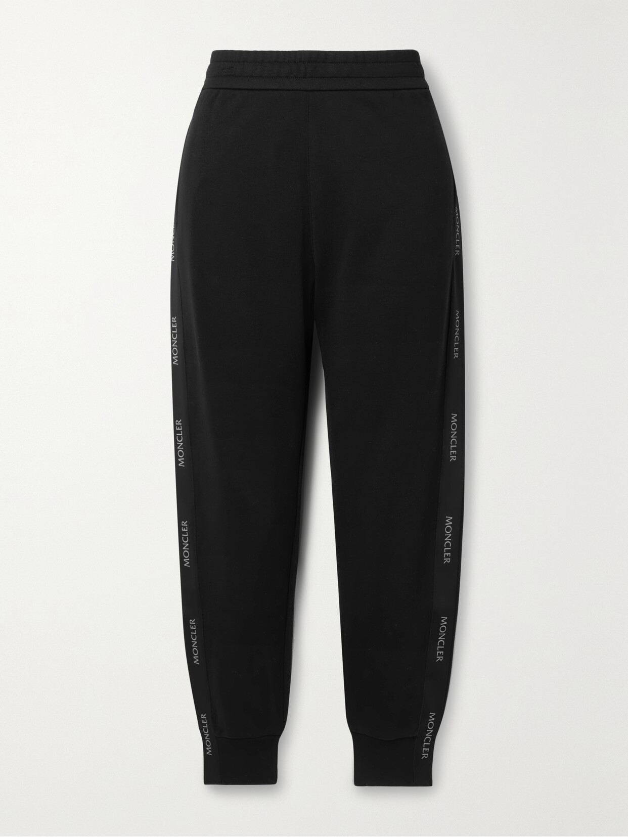 Moncler - Satin-trimmed Cotton-jersey Tapered Track Pants - Black