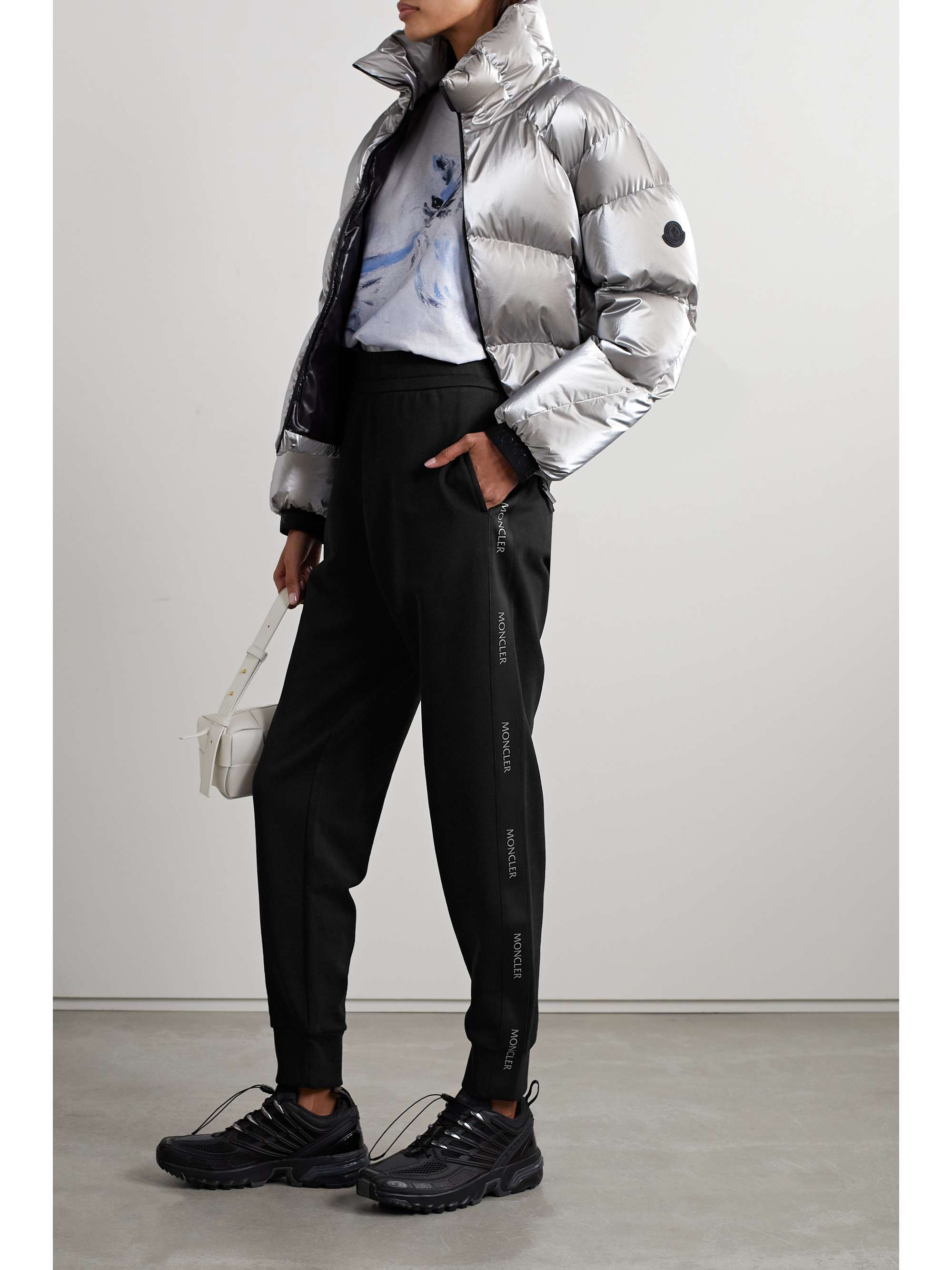 MONCLER Satin-trimmed cotton-jersey tapered track pants