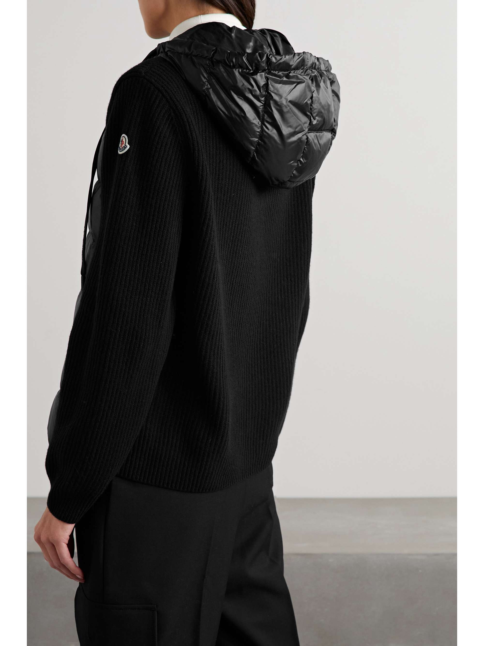 MONCLER Ribbed wool and quilted shell down hoodie
