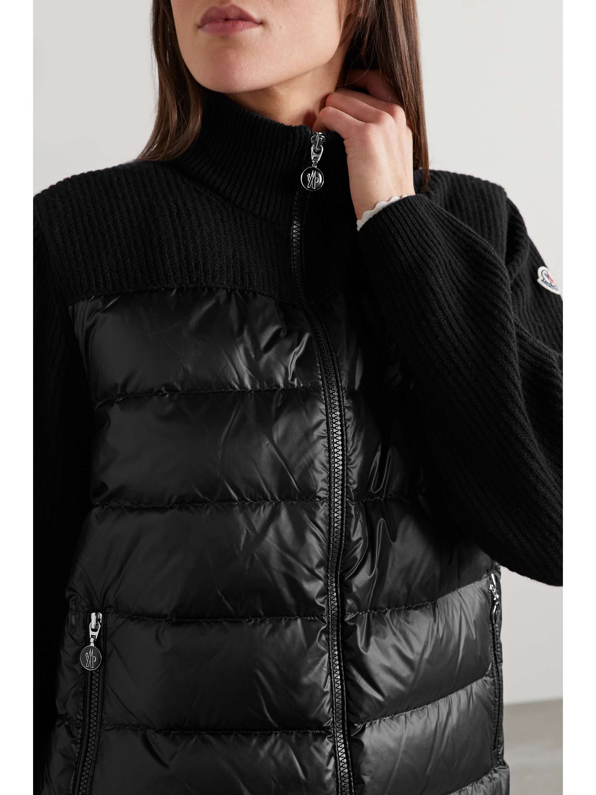 MONCLER Ribbed wool and quilted shell down hoodie