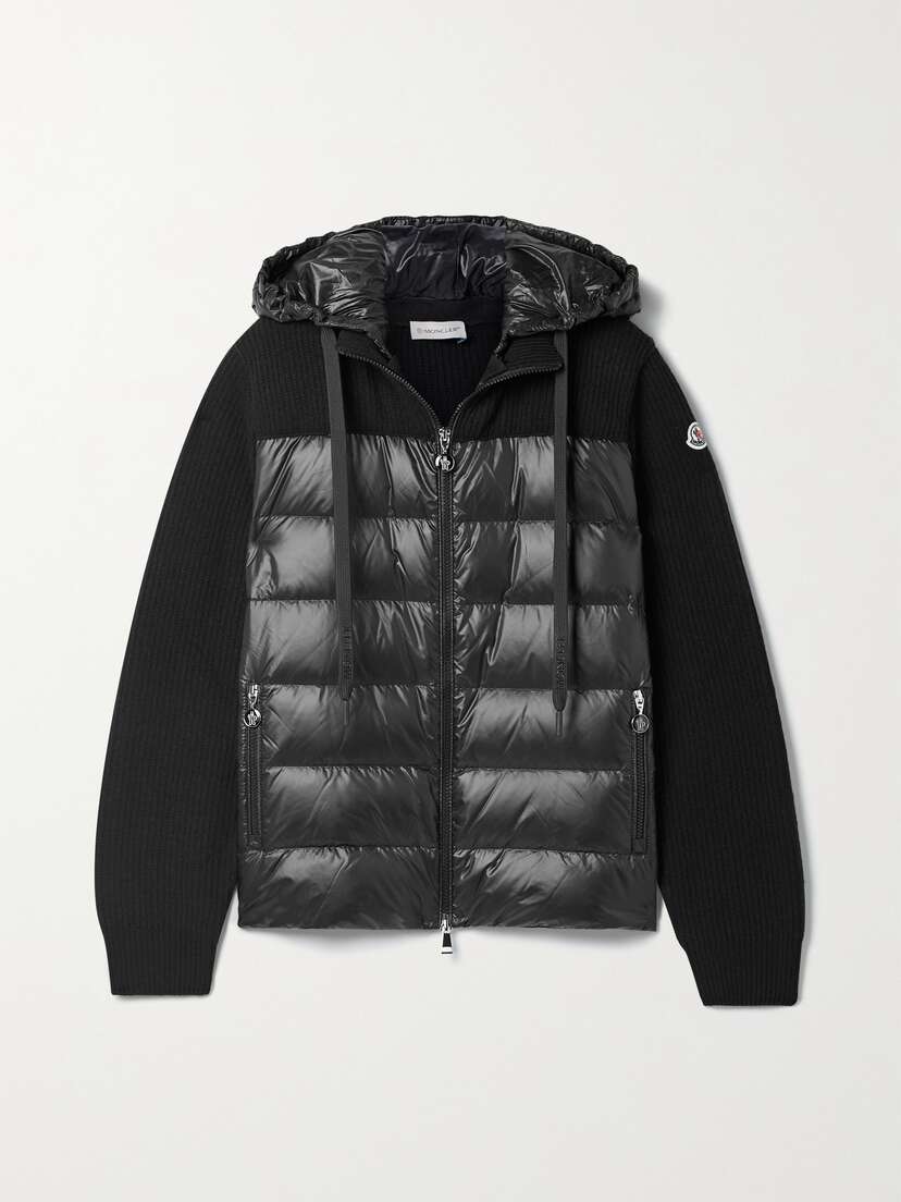 Moncler Ribbed Wool And Quilted Shell Down Hoodie - xx large