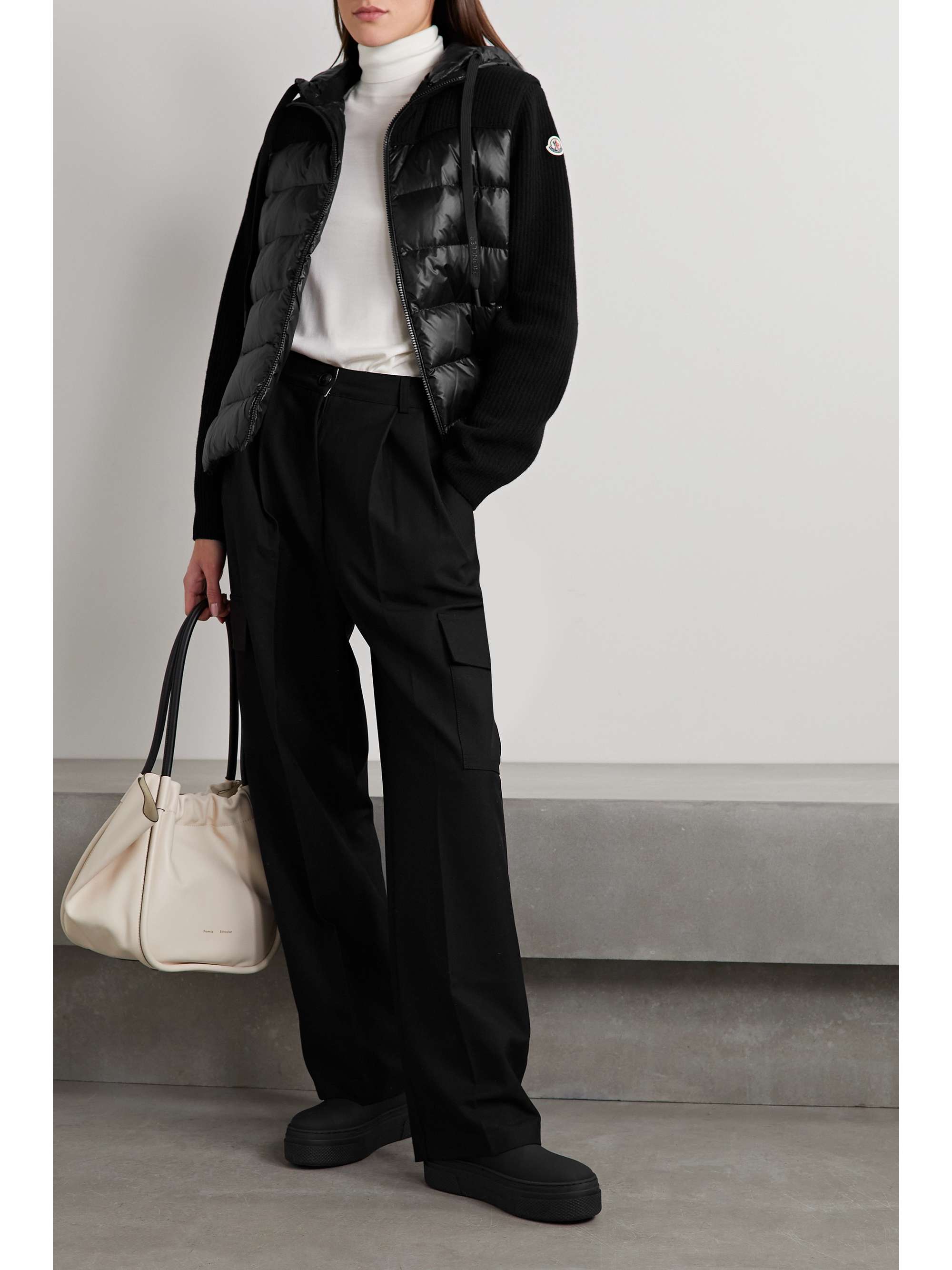 MONCLER Ribbed wool and quilted shell down hoodie