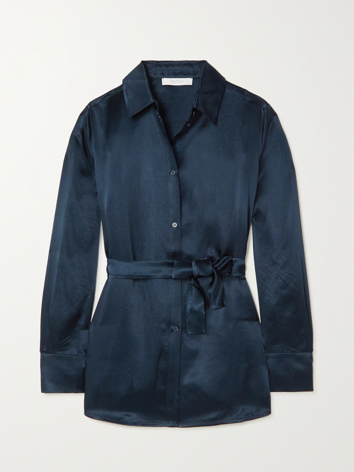 Max Mara - Belted Satin-twill Shirt - Blue