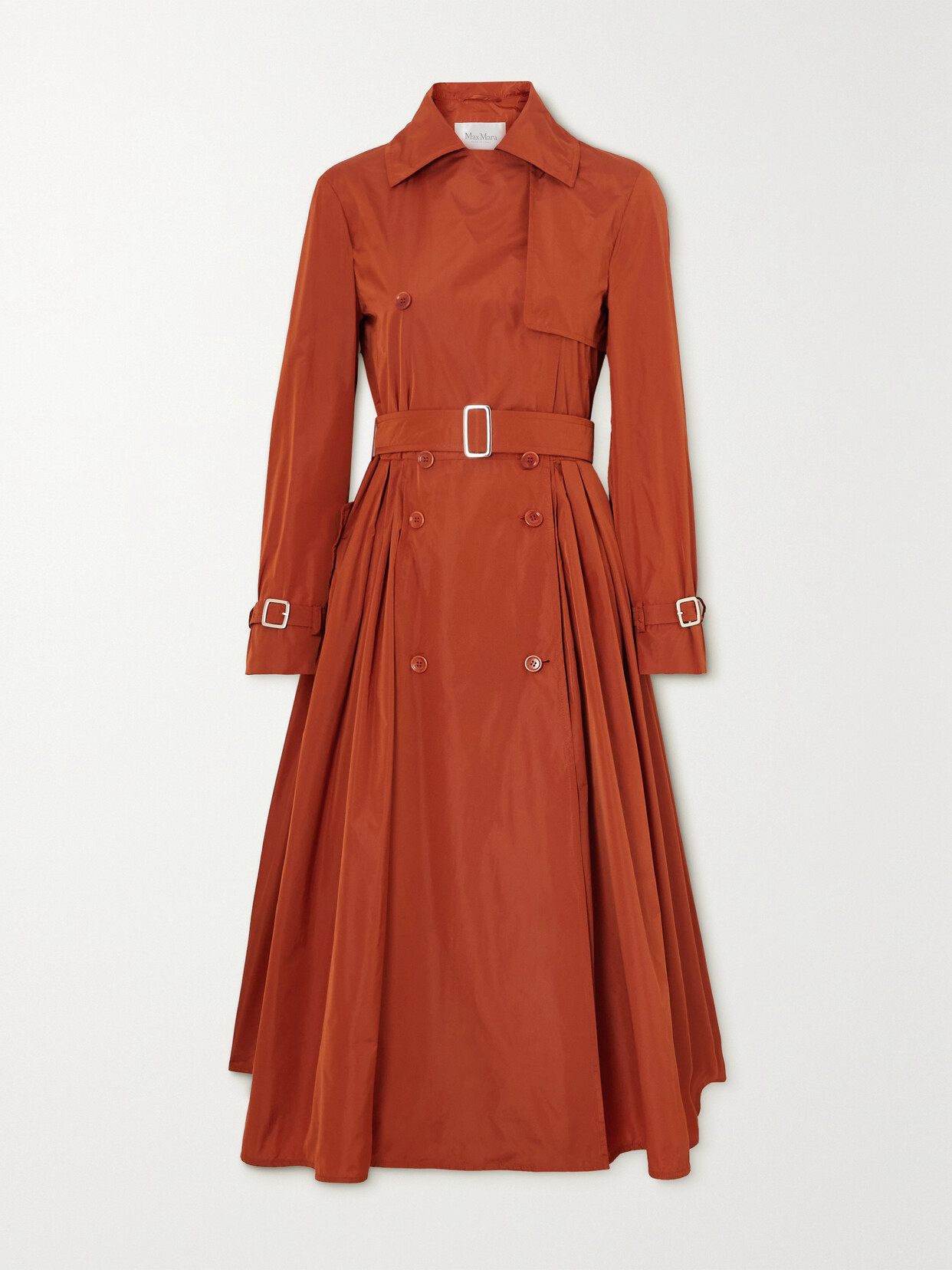 Max Mara Tubinga Double-breasted Belted Pleated Taffeta Coat In Orange