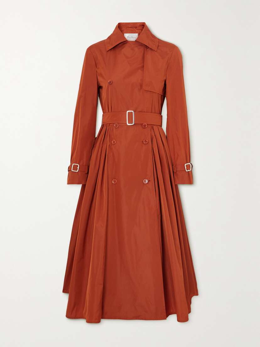 Max Mara Tubinga Double-breasted Belted Pleated Taffeta Coat