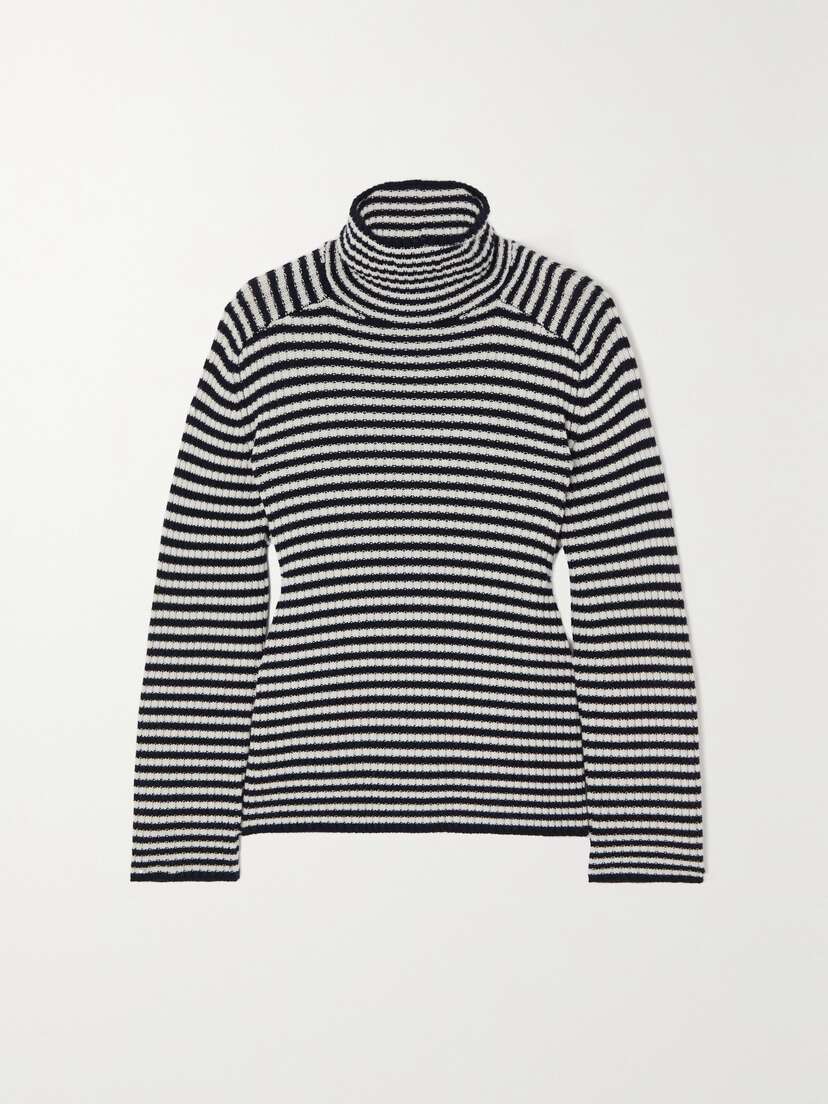 Max Mara Harlem Ribbed Striped Wool Turtleneck Sweater