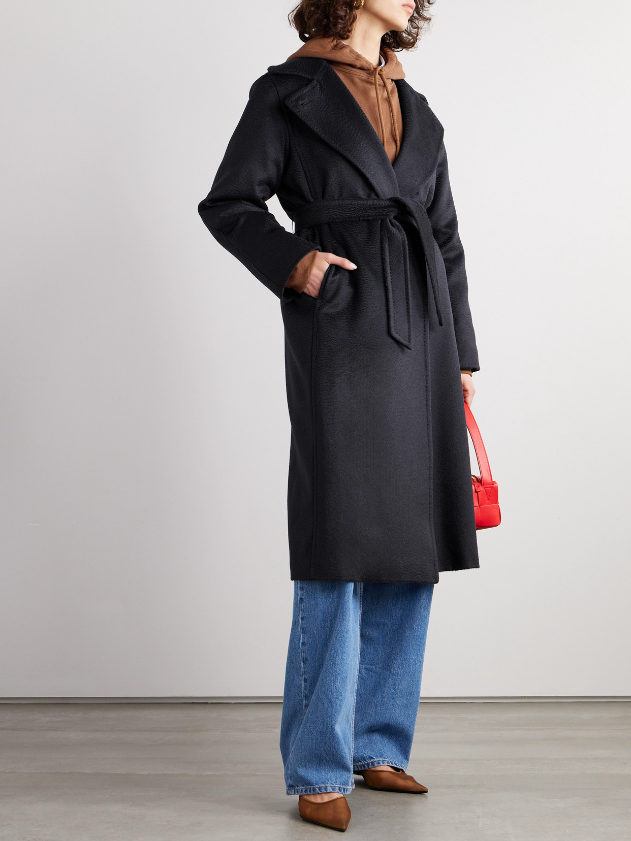 Max Mara Manuela Belted Wool Jersey Midi Coat In Blue