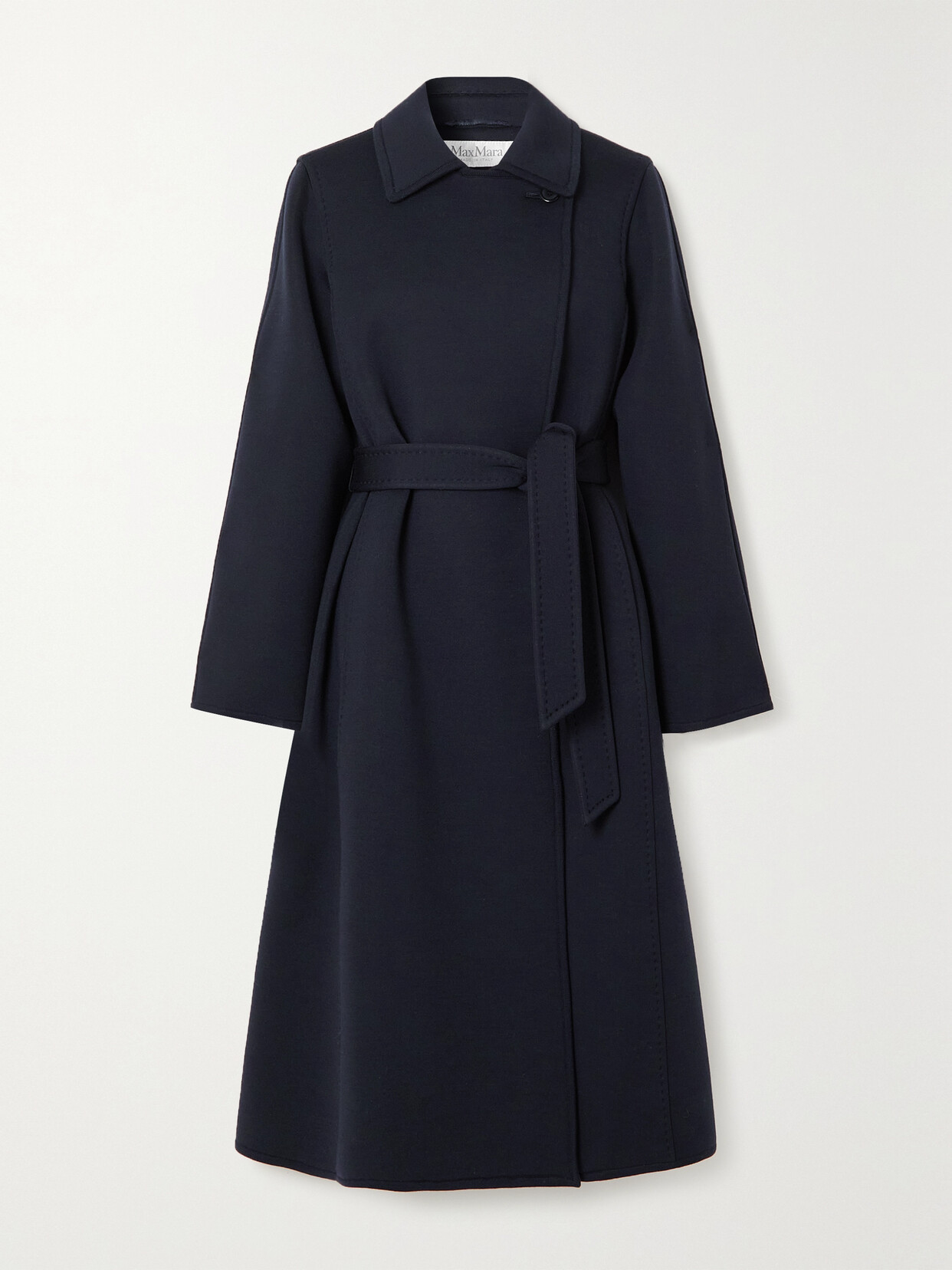 Max Mara Manuela Belted Wool Jersey Midi Coat In Blue