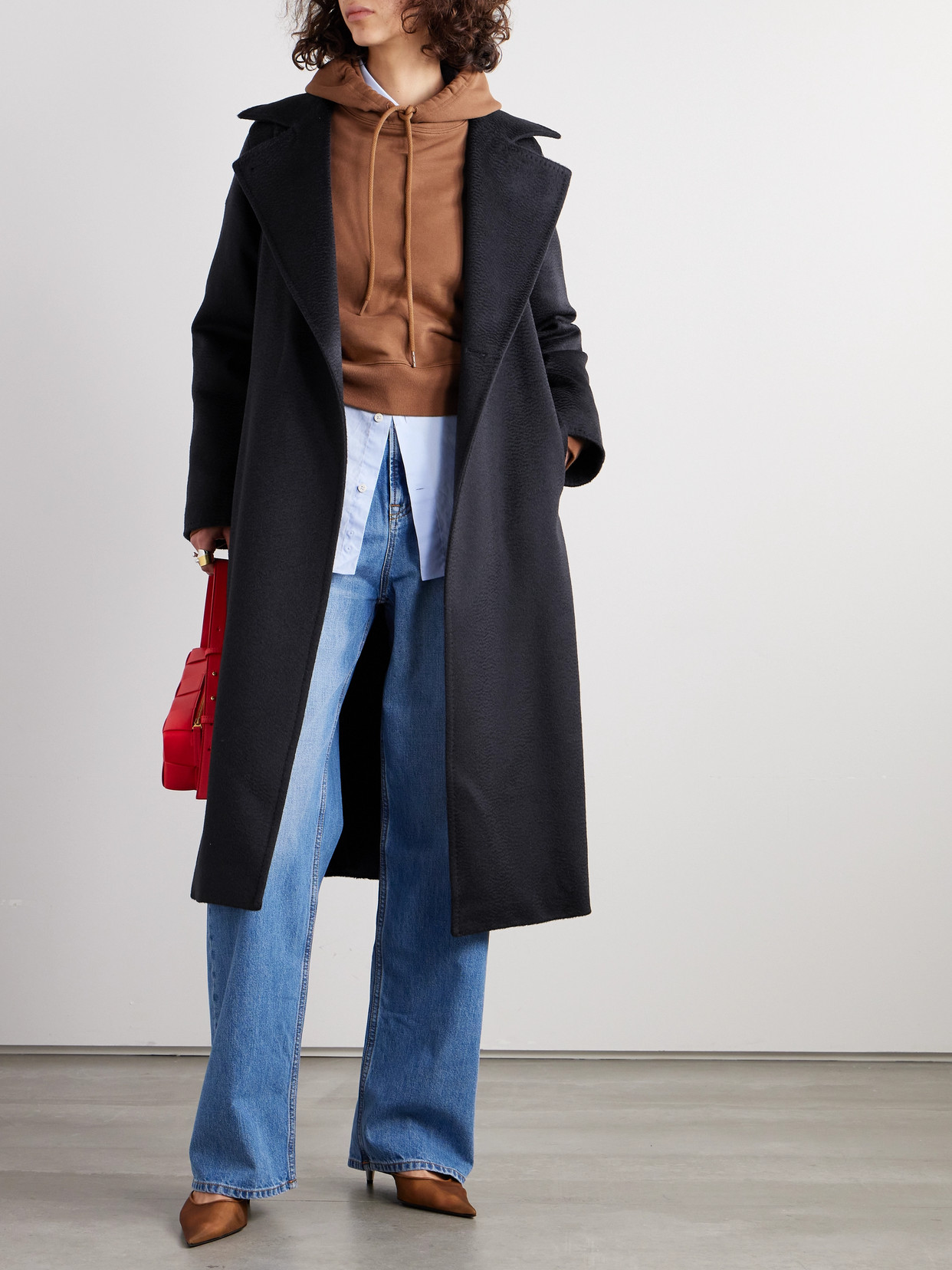 Max Mara Manuela Belted Wool Jersey Midi Coat In Blue