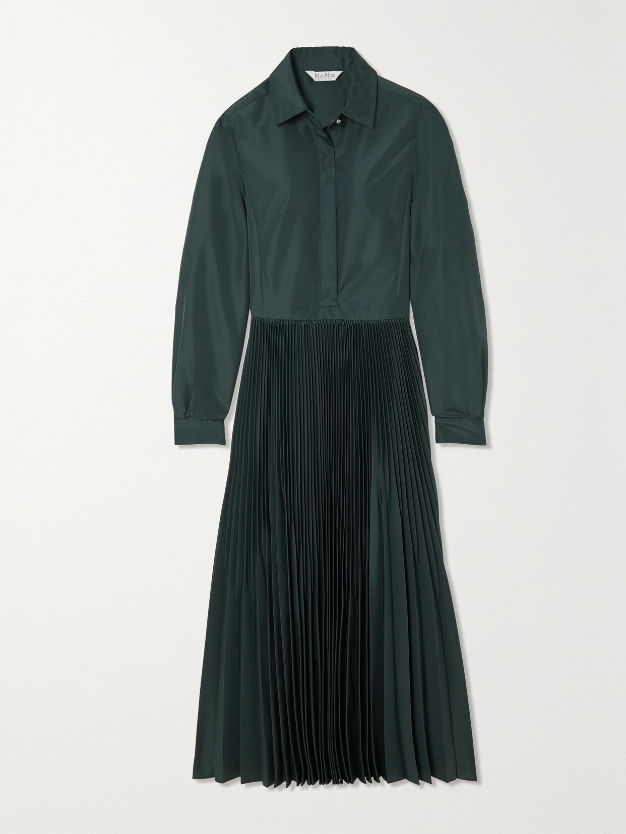 Max Mara - Fosca Pleated Taffeta Midi Dress - Green