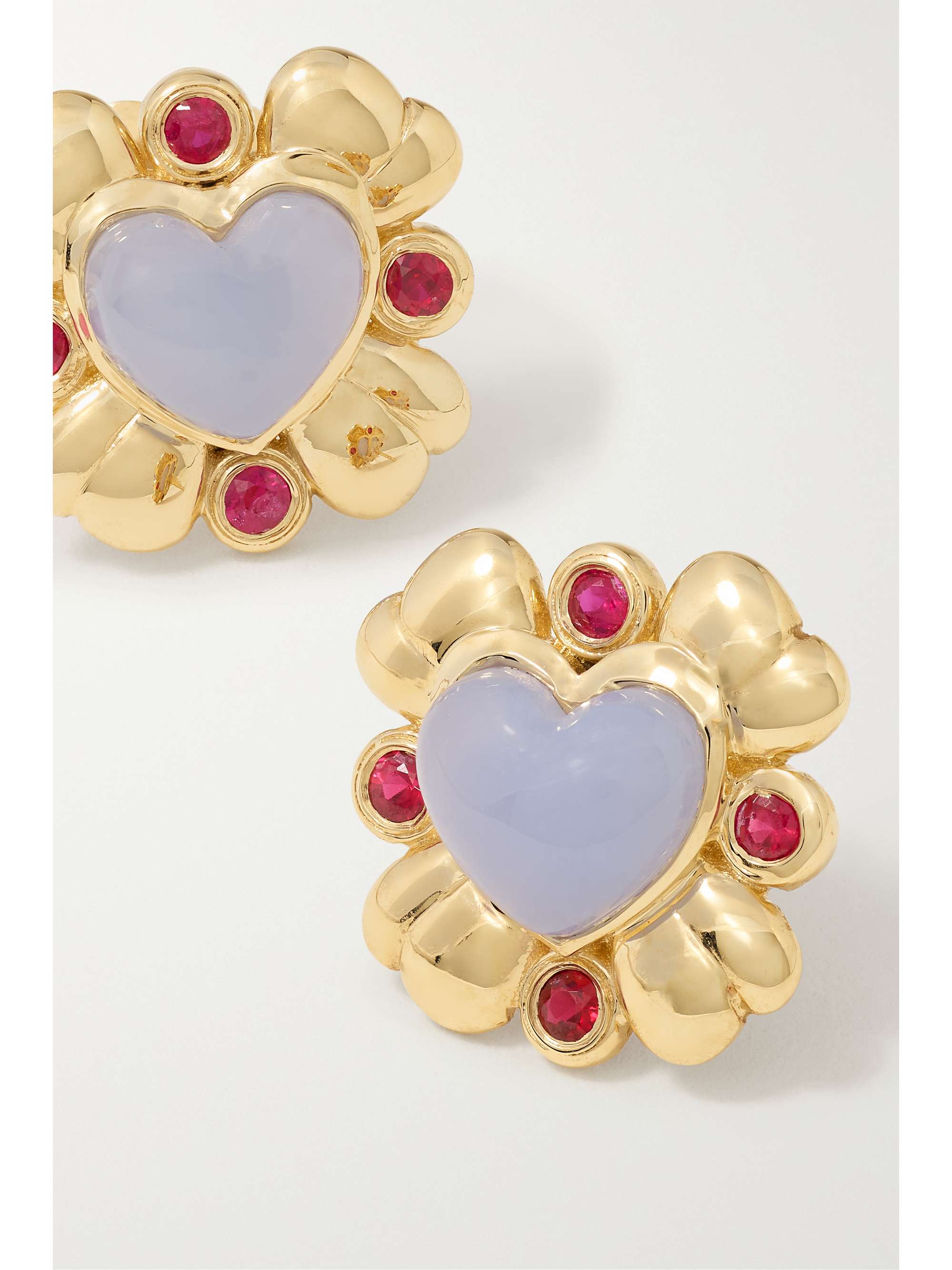 MASON AND BOOKS Blooming Love 14-karat gold, chalcedony and ruby earrings