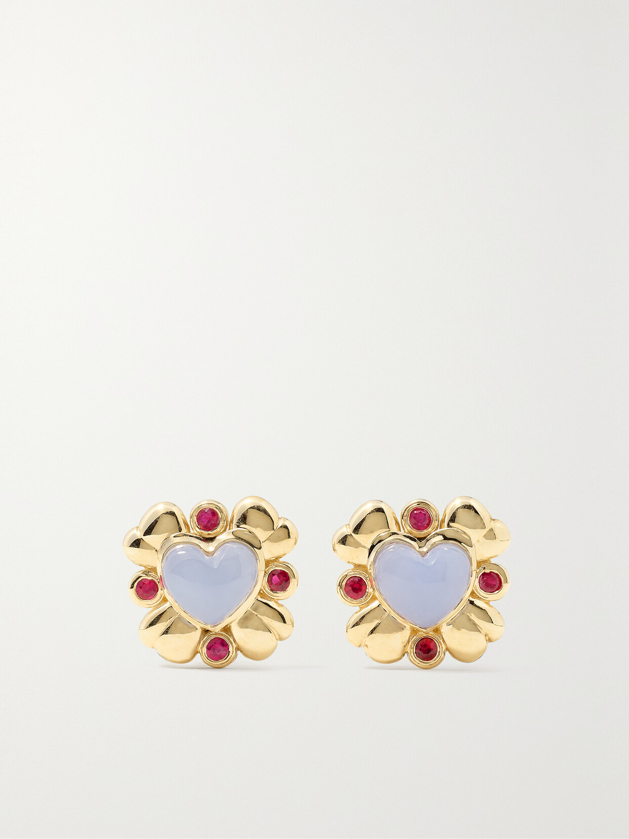 Mason and Books - Blooming Love 14-karat Gold, Chalcedony And Ruby Earrings - one size