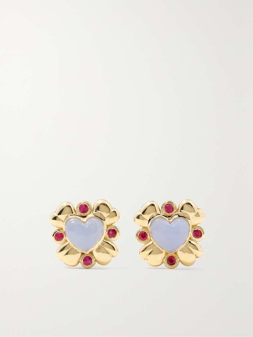 Mason and Books Blooming Love 14-karat Gold, Chalcedony And Ruby Earrings