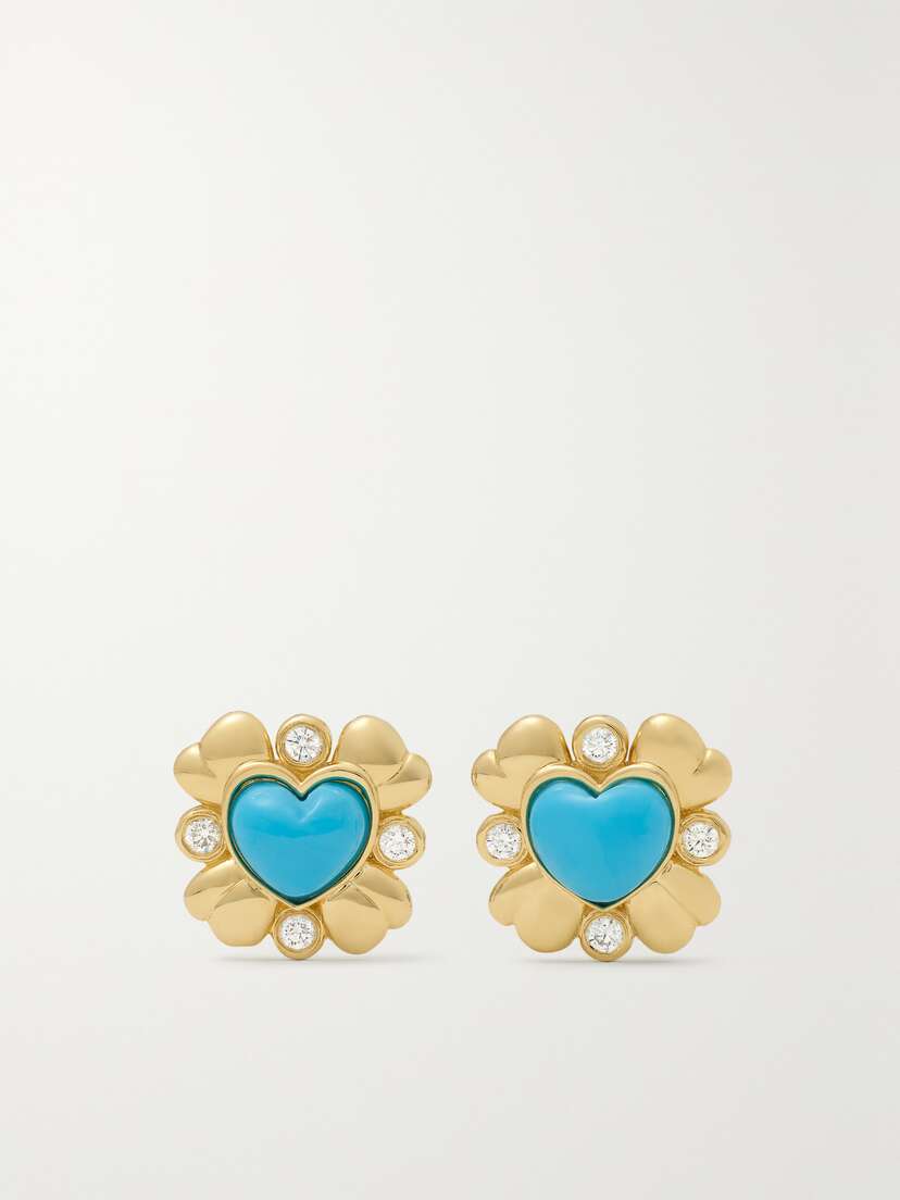 Mason and Books Blooming Love 14-karat Gold, Turquoise And Diamond Earrings
