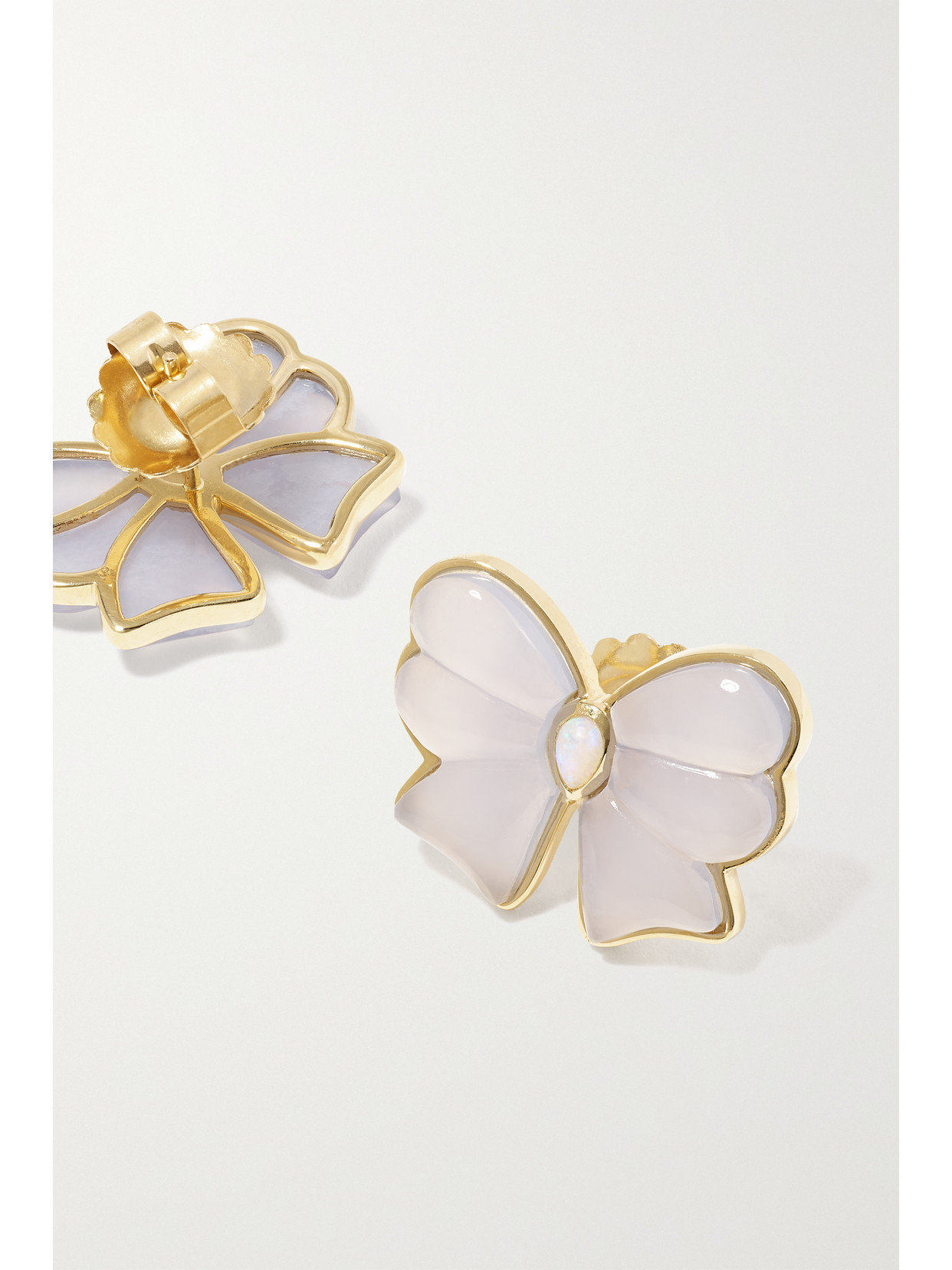 Shop Mason And Books Berkeley Small Bow 14-karat Gold, Chalcedony And Opal Earrings