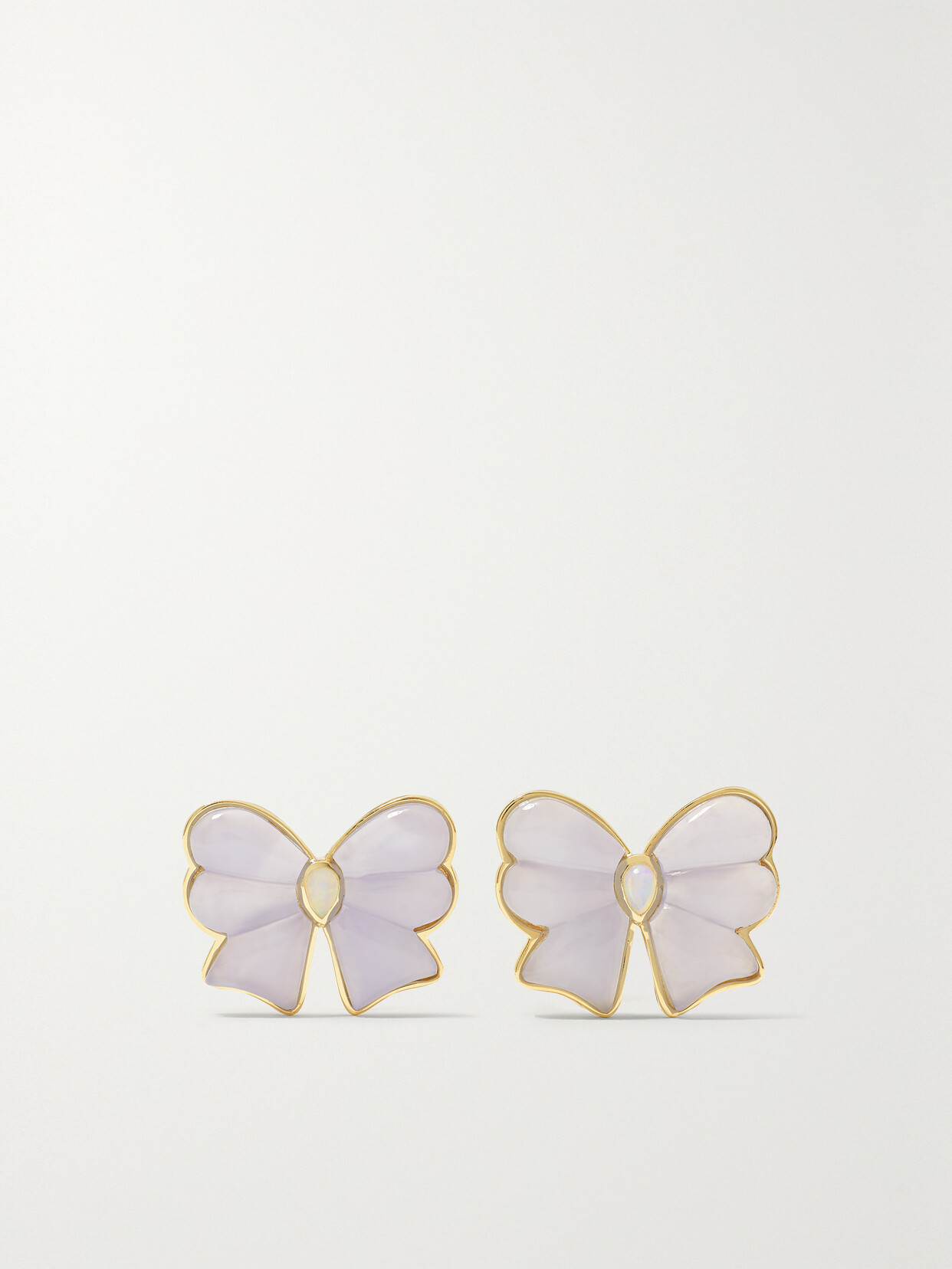 Mason and Books - Berkeley Small Bow 14-karat Gold, Chalcedony And Opal Earrings - White