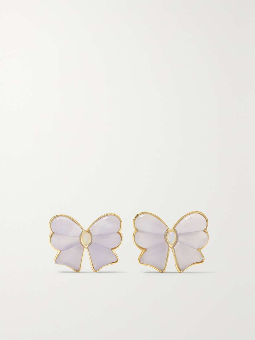 Mason and Books Berkeley Small Bow 14-karat Gold, Chalcedony And Opal Earrings