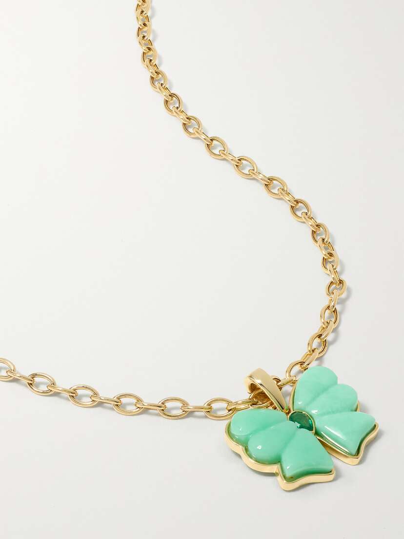 Mason and Books Berkeley 14-karat Gold, Chrysoprase And Emerald Necklace