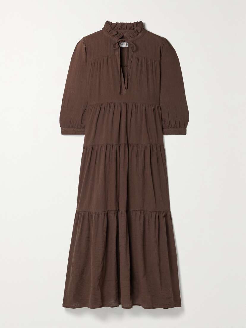 Honorine Giselle Tiered Crinkled Cotton-gauze Maxi Dress