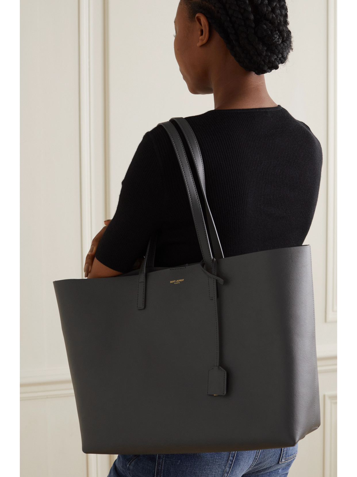 Saint Laurent Leather Tote In Gray