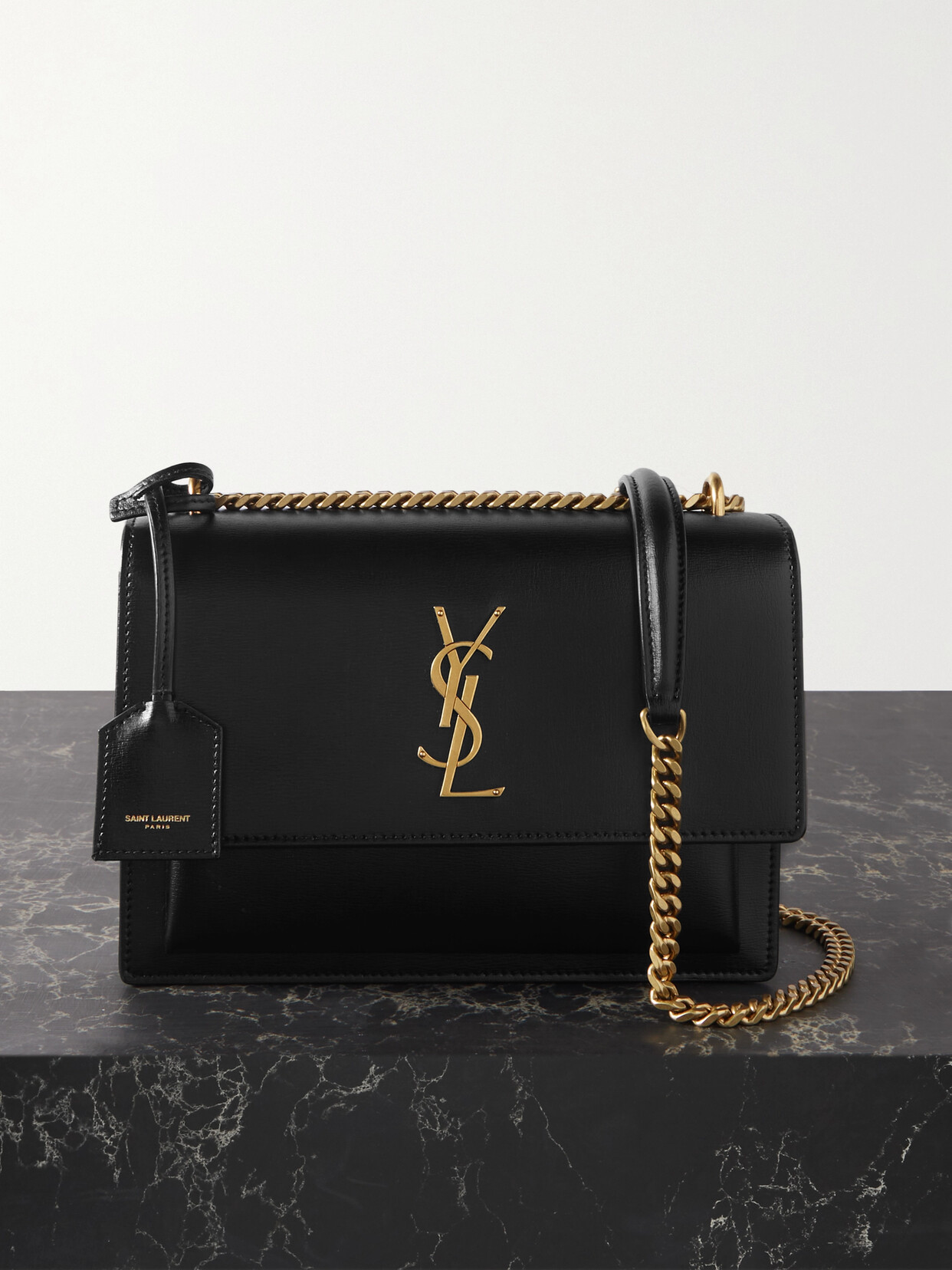 SAINT LAURENT Sunset medium leather shoulder bag  Ysl bag black, Black  designer bags, Purse outfit