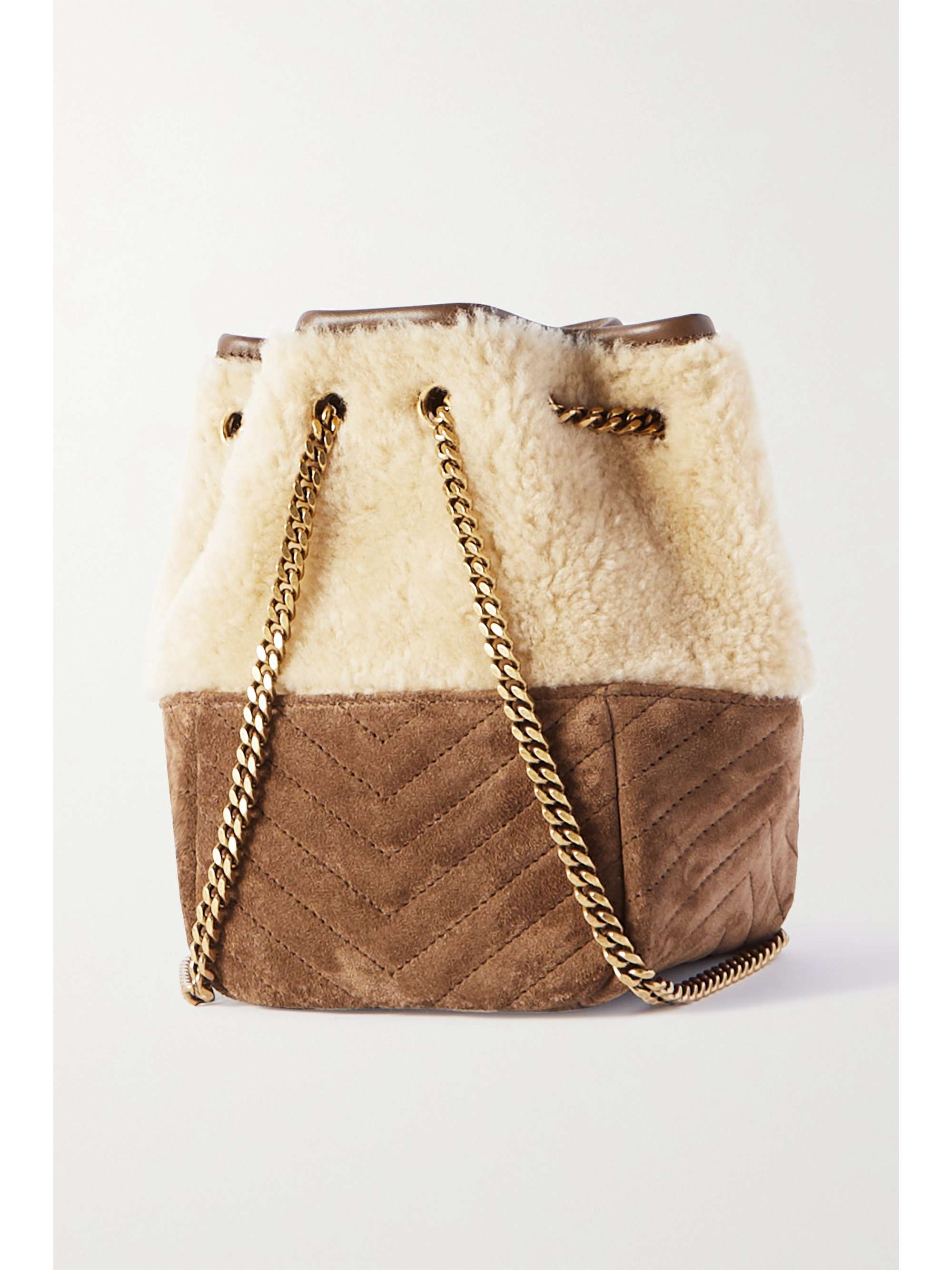 SAINT LAURENT Joe mini suede and shearling bucket bag