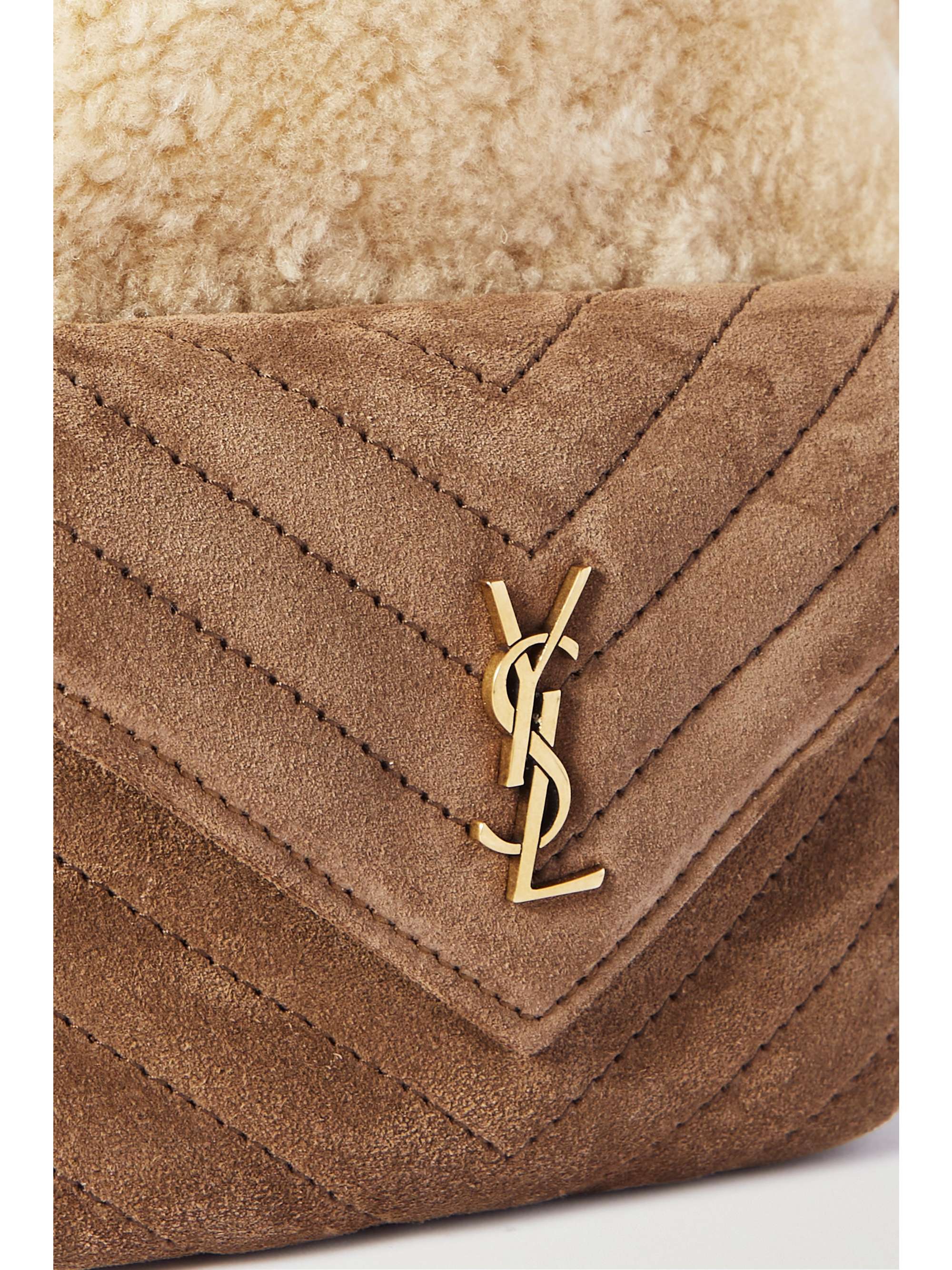 SAINT LAURENT Joe mini suede and shearling bucket bag
