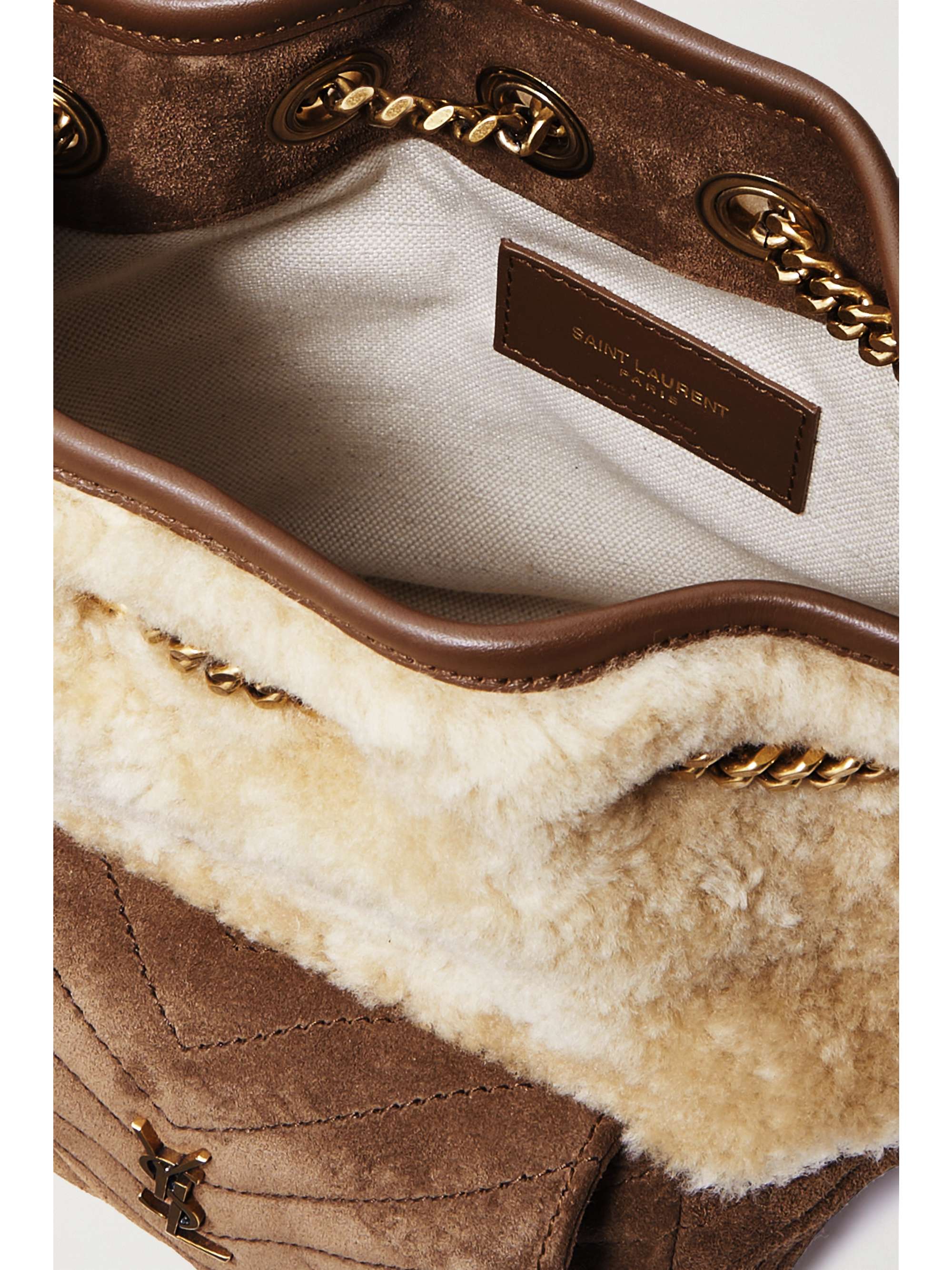 SAINT LAURENT Joe mini suede and shearling bucket bag
