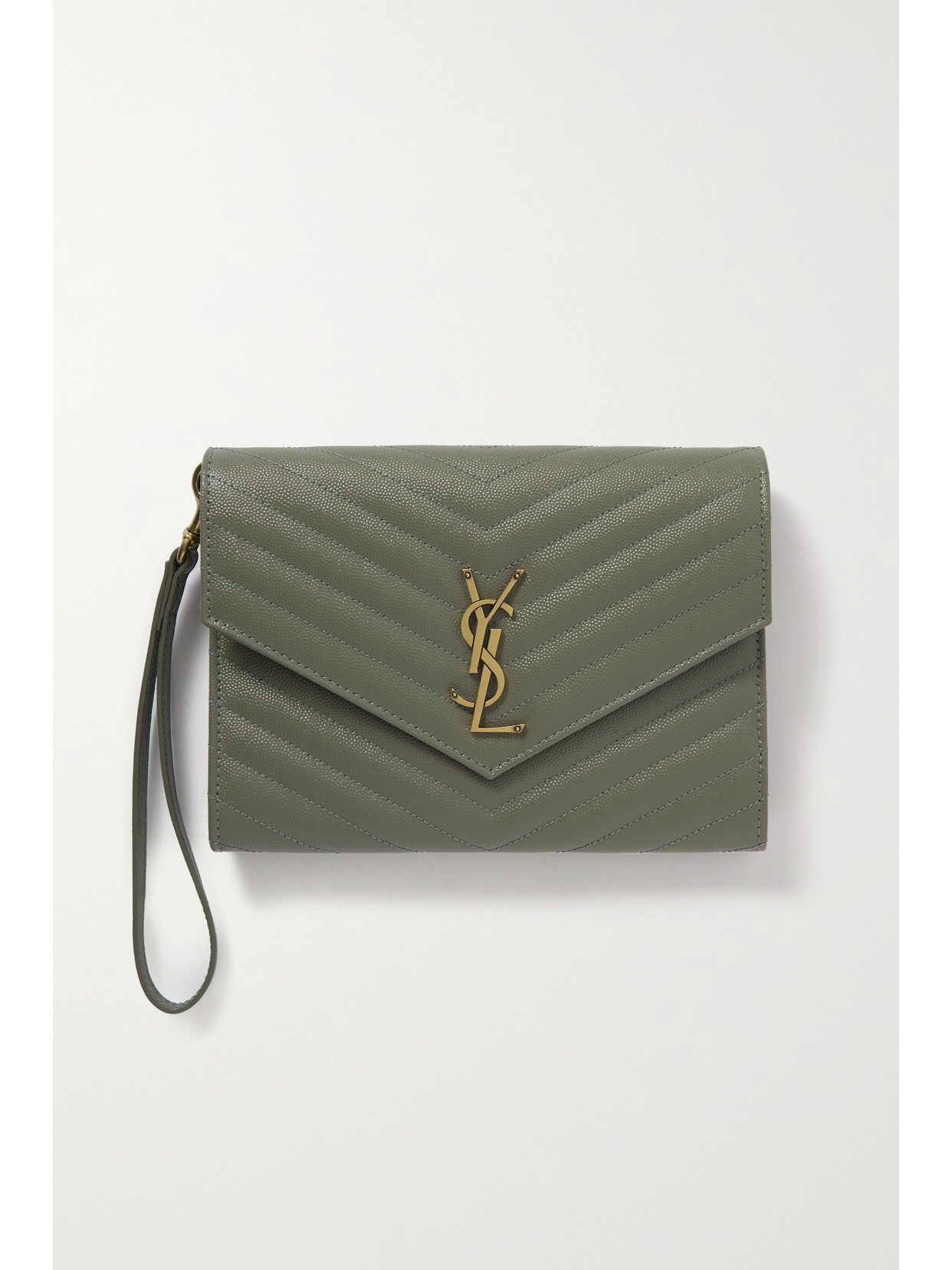 Monogramme Quilted Textured-leather Pouch In Green
