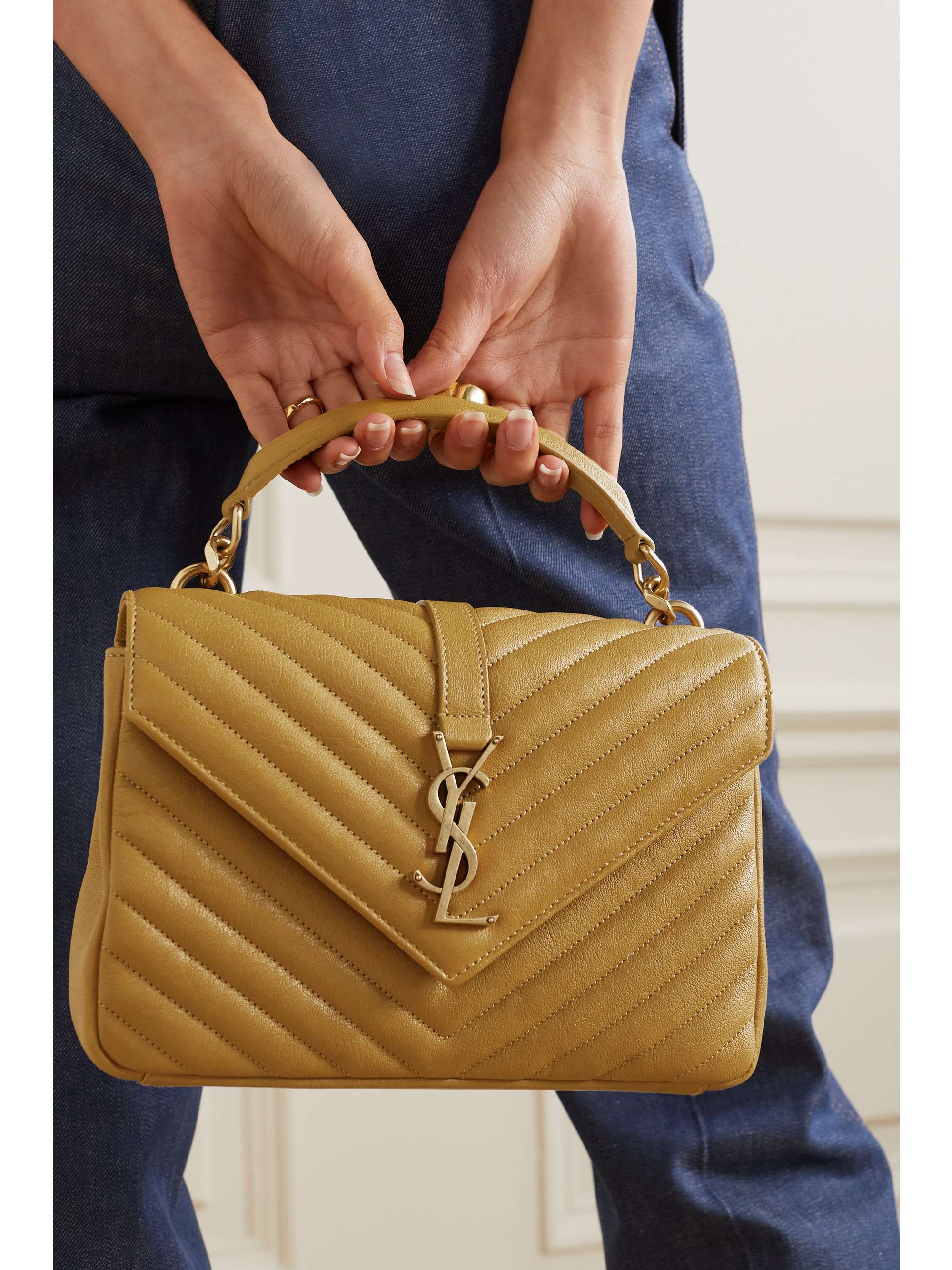 SAINT LAURENT College medium quilted suede tote