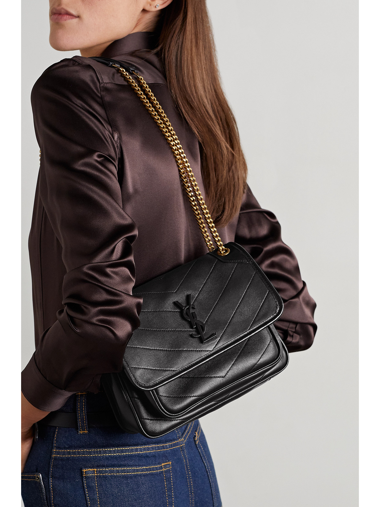 Saint Laurent Niki Baby Mini Quilted Leather Shoulder Bag In Black