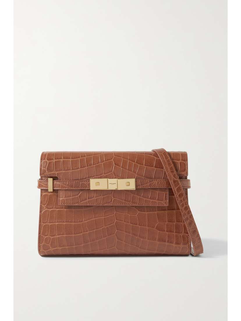 Saint Laurent Manhattan Embellished Croc-effect Leather Shoulder Bag