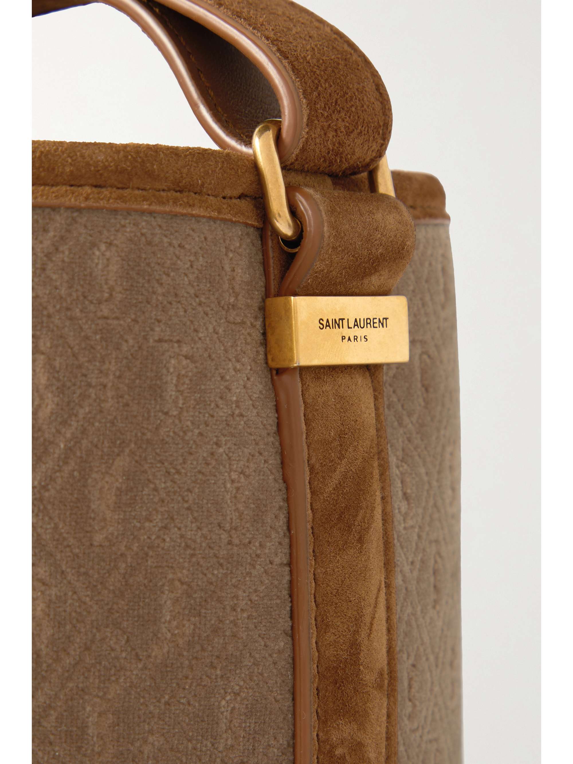 SAINT LAURENT Le Monogramme leather-trimmed printed coated-canvas bucket bag
