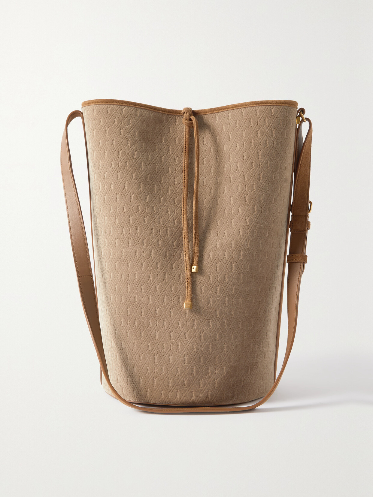 SAINT LAURENT - Le Monogramme Suede-trimmed Velour Bucket Bag - Brown