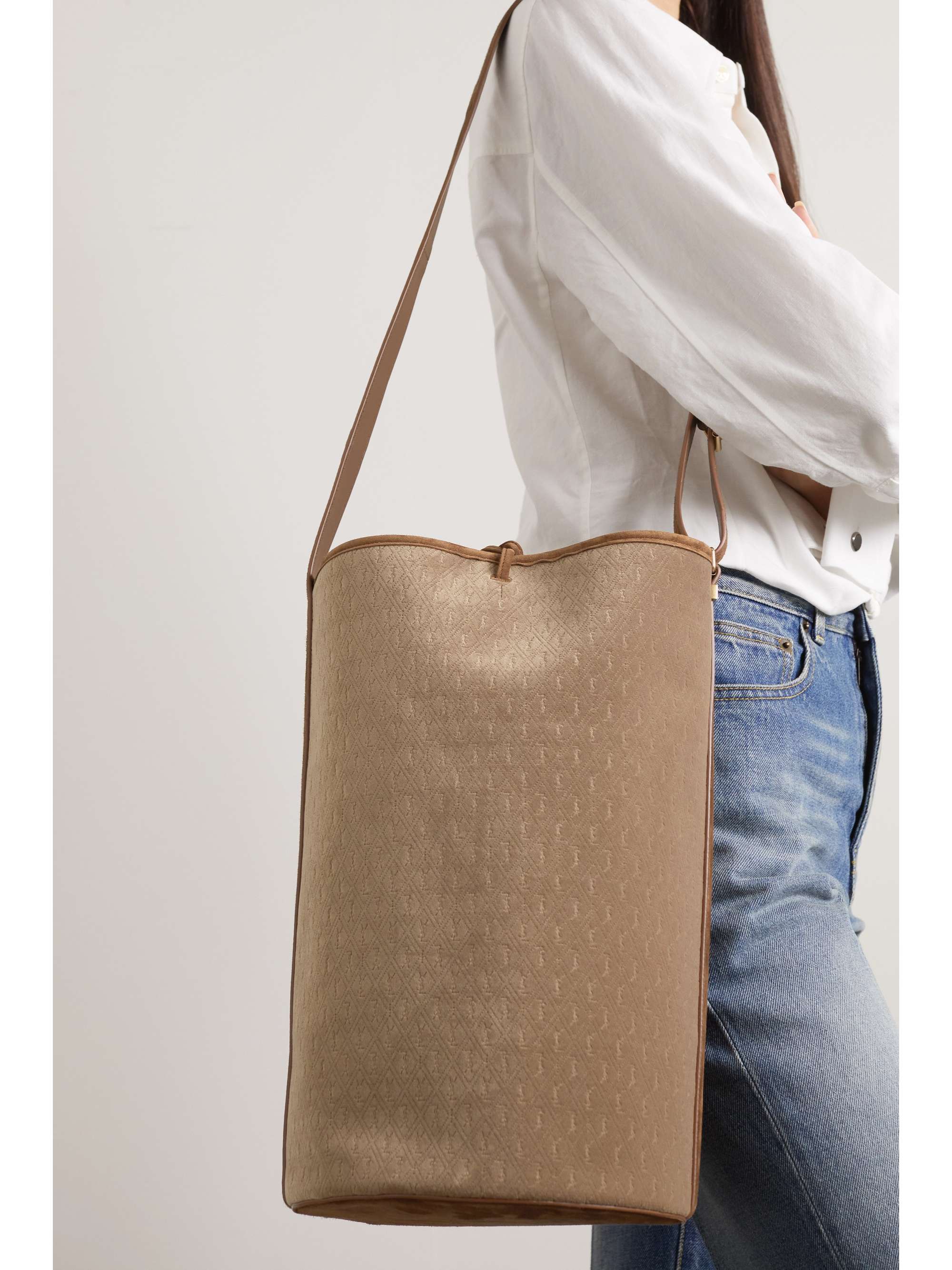 SAINT LAURENT Le Monogramme leather-trimmed printed coated-canvas bucket bag