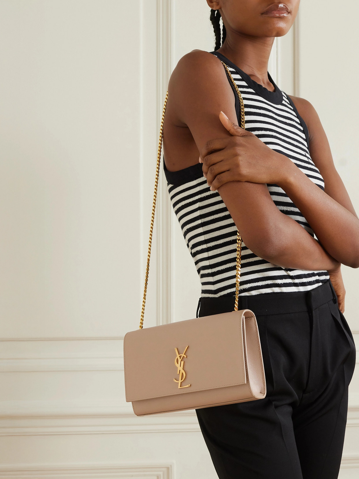 Saint Laurent Kate Textured-leather Shoulder Bag In Neutrals