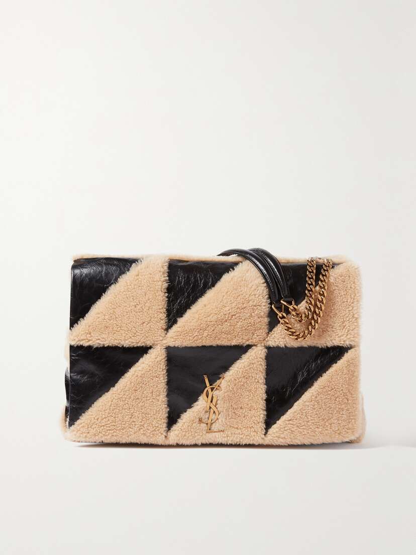 Saint Laurent Jamie Large Patchwork Shearling And Crinkled-leather Shoulder Bag