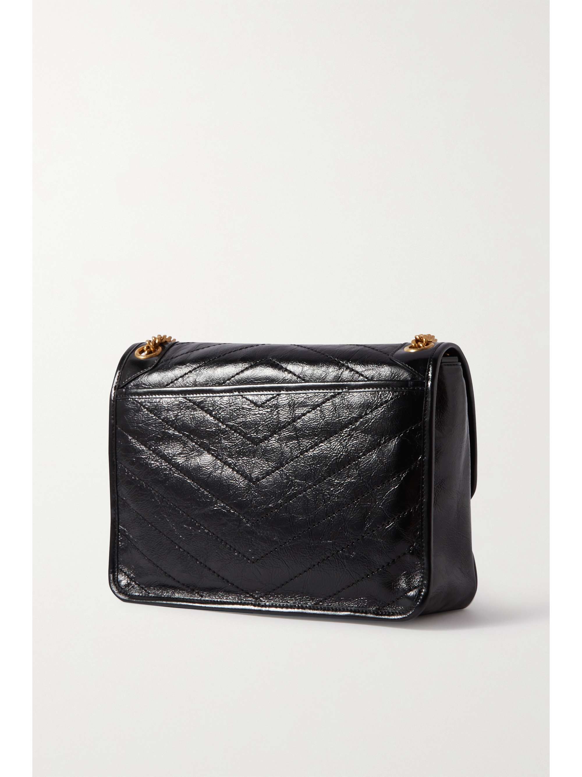 Black Niki Baby medium quilted crinkledleather shoulder bag SAINT