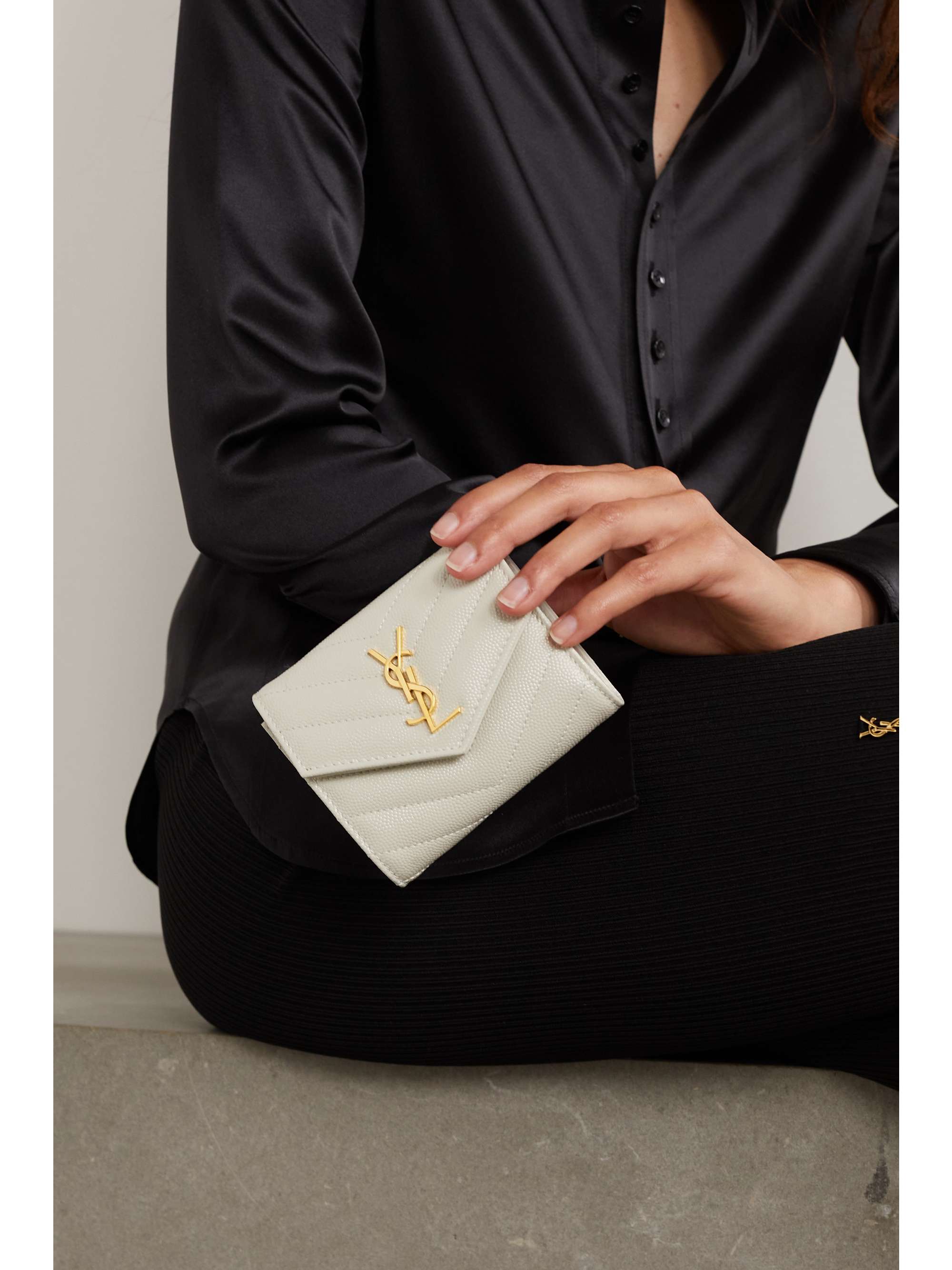 SAINT LAURENT Monogramme Envelope quilted textured-leather wallet