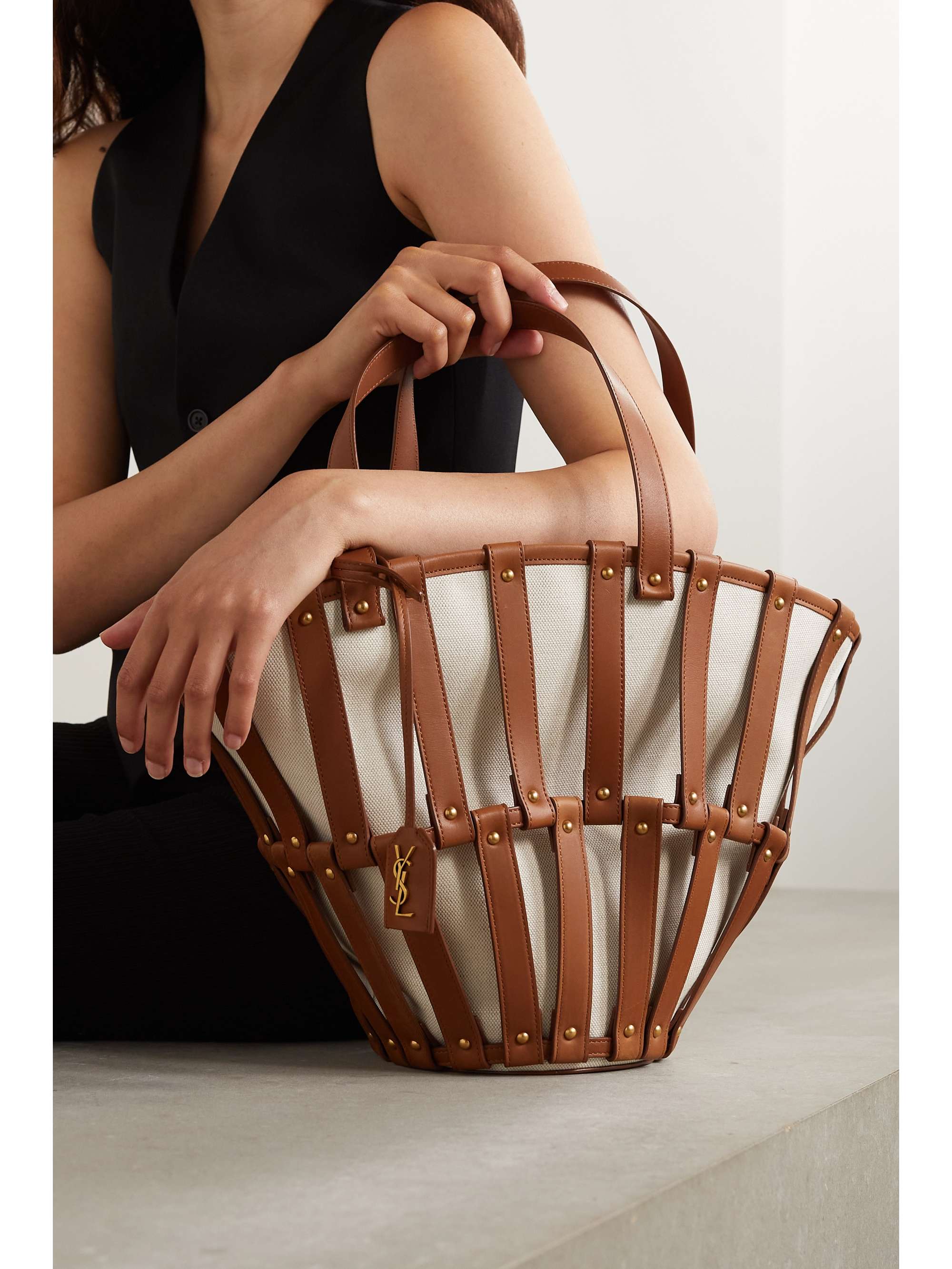 net-a-porter.com | Panier canvas and studded leather tote