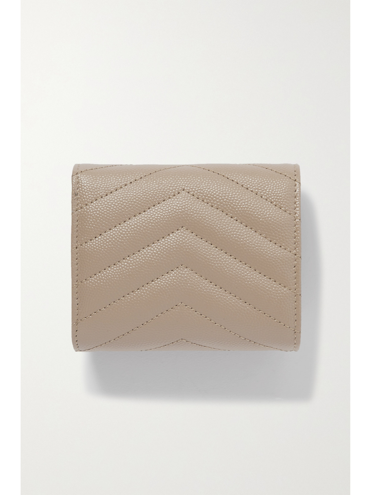 Saint Laurent Cassandre Quilted Textured-leather Wallet In Neutrals