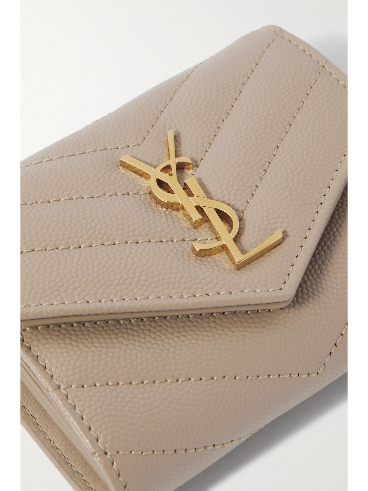 Shop Saint Laurent Cassandre Quilted Textured-leather Wallet In Neutrals